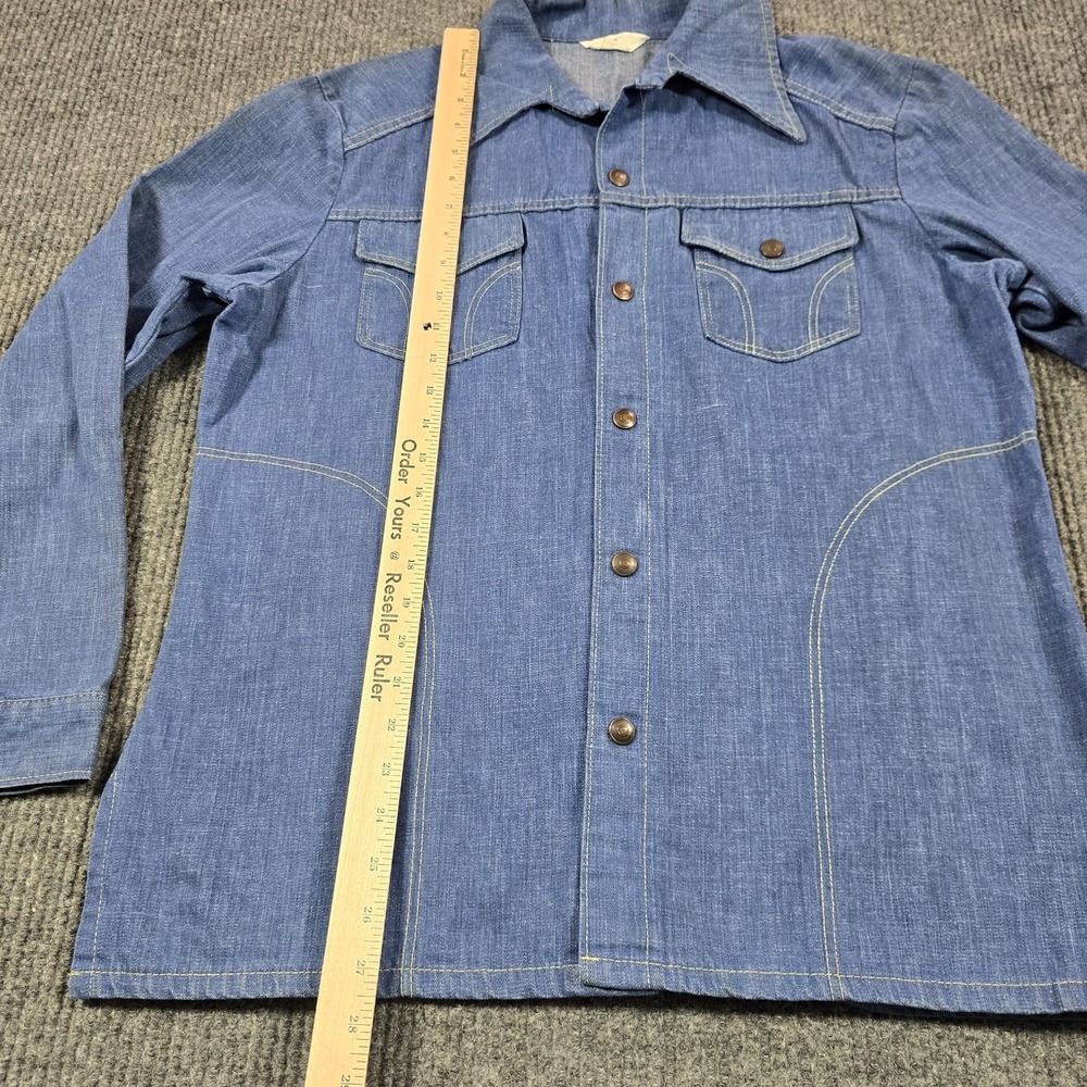 Montgomery Ward Shirt Jacket Blue Denim Snap Front Chambray Long Sleeve - Picture 6 of 10